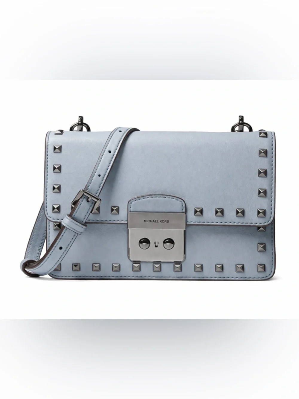 Michael Kors SLOAN Small Studded Leather Crossbody Bag Dusty Blue Gunmetal NWOT
